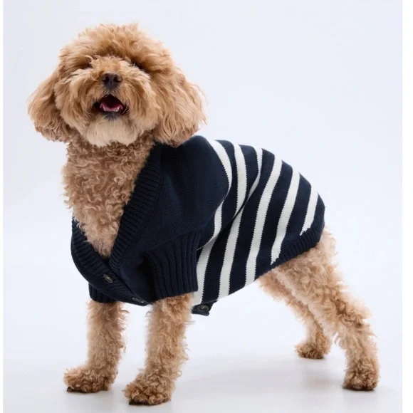 Pet 100% Organic Cotton Striped Dog Sweater Vest navy blue & white stripe XS - Picture 1 of 1